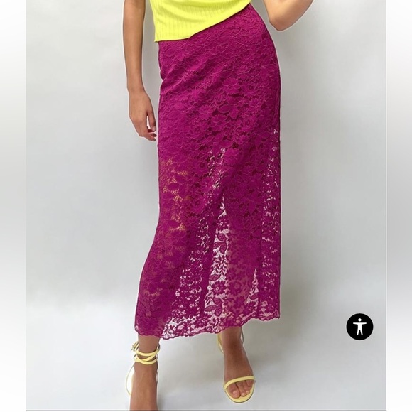 Zara midi skirt lace overlay purple hi rise size Xs Womens new - Picture 1 of 8